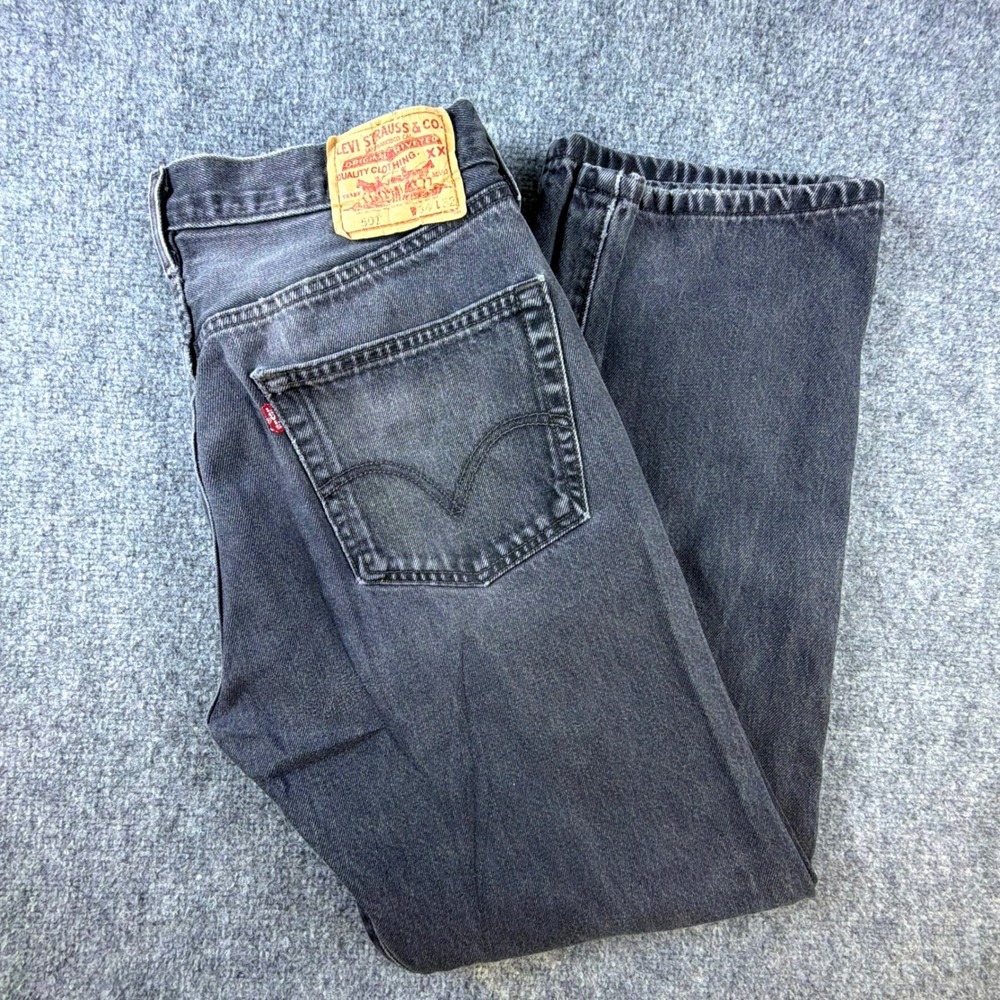 Vintage Levi's 501 XX Black Denim Jeans 34x32 Button Fly Distressed